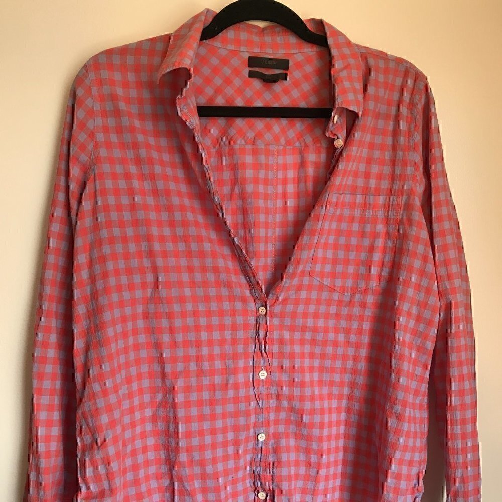 J Crew Size 12 Red Plaid Long Sleeve Button Down